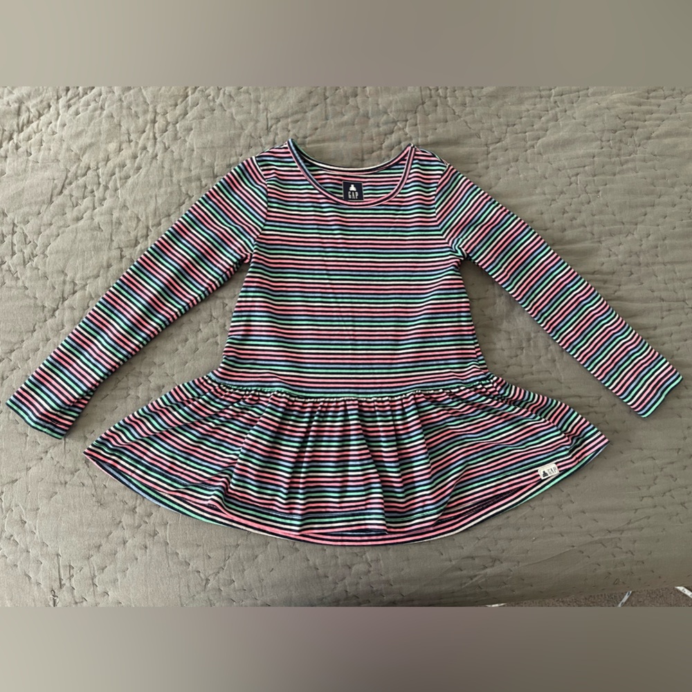 Gap Long Sleeve Peplum Striped Tunic Top Sz 5 Playtime Favorites Pink Blue Green